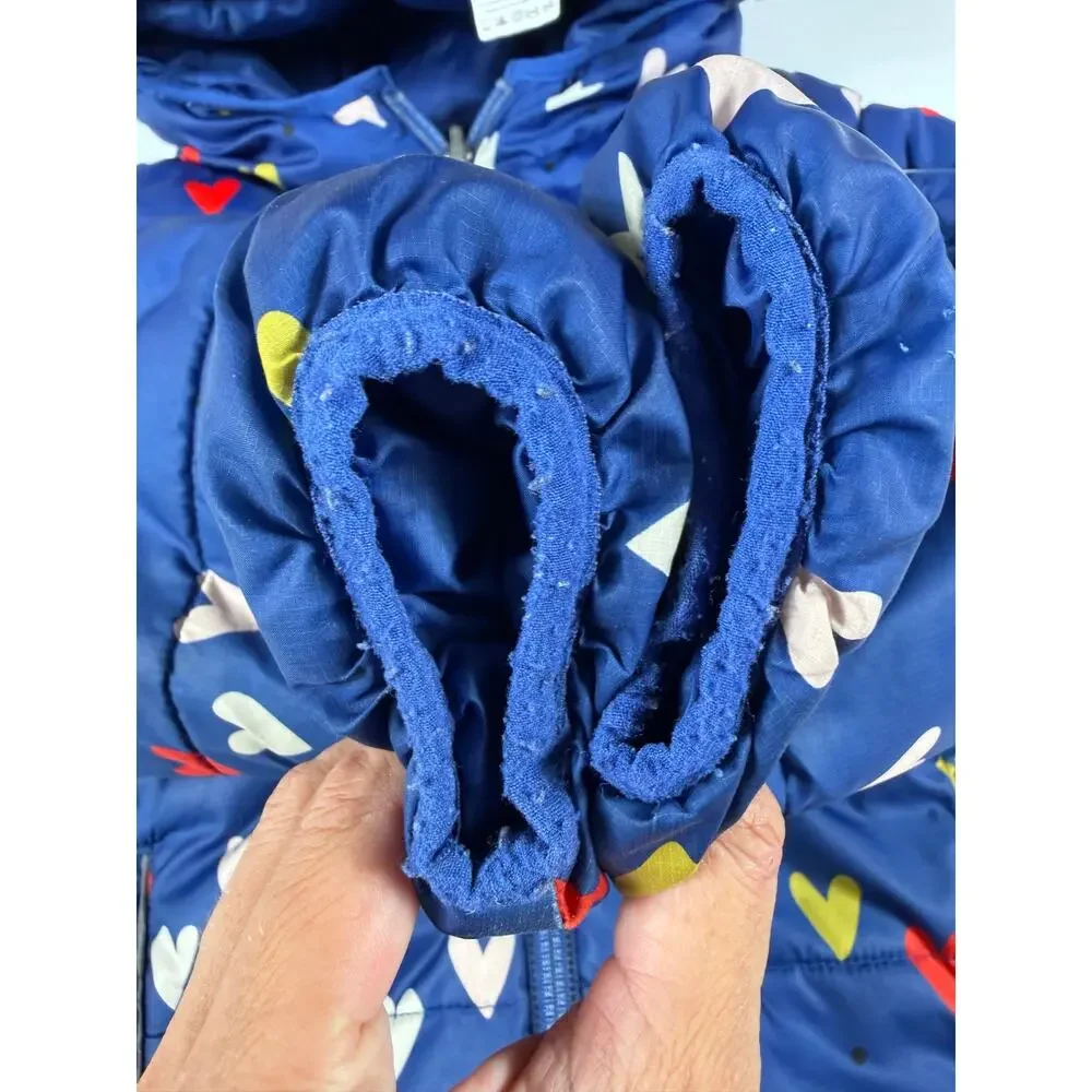 Hanna Andersson Reversible Down Puffer Jacket Heart Print Blue Size 5